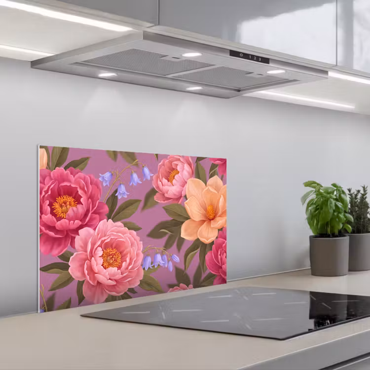 Bloemen - Patroon - Illustratie - Roze keuken achterwand spatscherm klein -3d_schuin