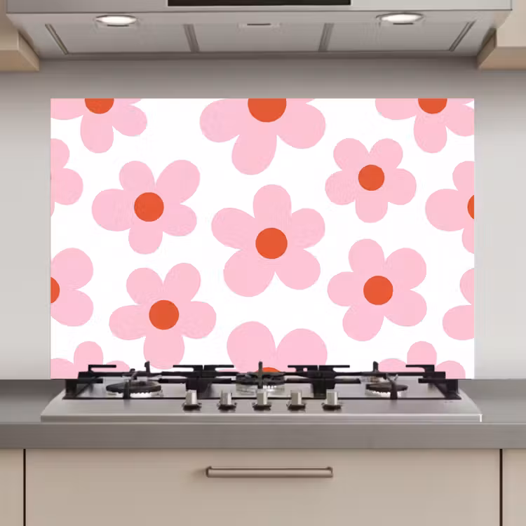Bloemen - Patroon - Modern - Roze - Wit keuken achterwand spatscherm klein -3d_website
