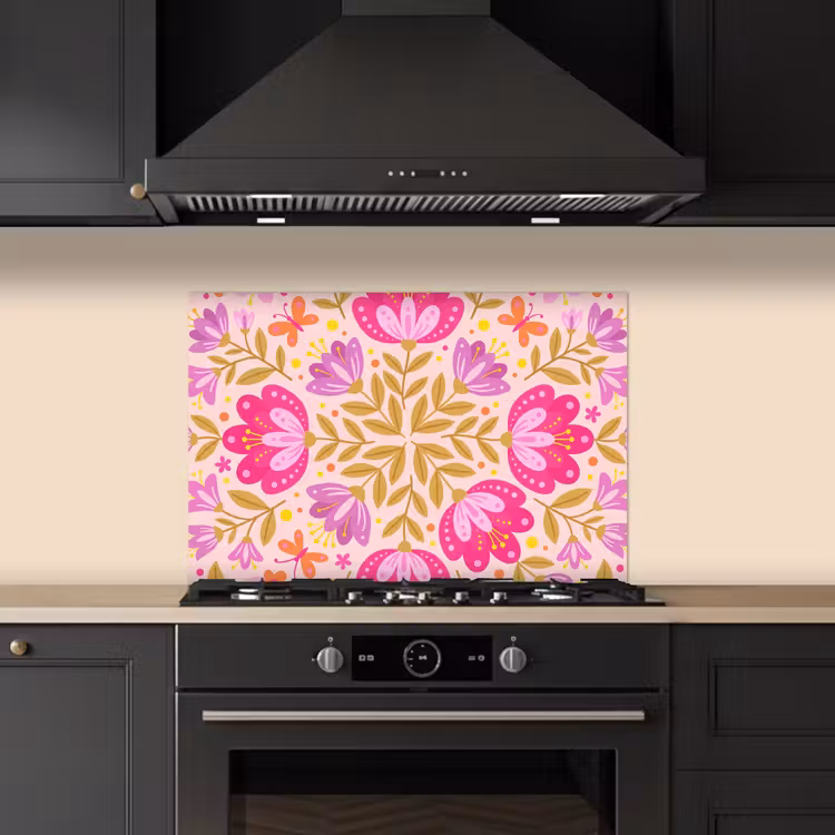 Bloemen - Patroon - Natuur - Abstract - Roze keuken achterwand spatscherm klein -sfeer1