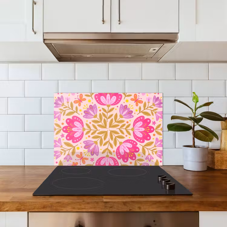Bloemen - Patroon - Natuur - Abstract - Roze keuken achterwand spatscherm klein -sfeer2