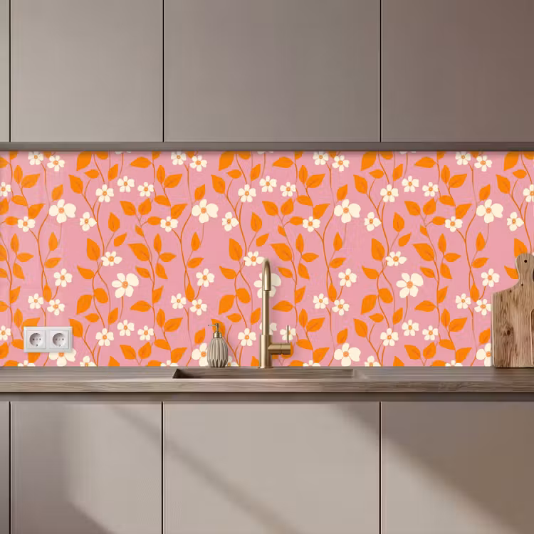 Bloemen - Patroon - Oranje keuken achterwand 2 middel 871 zz_3dshopping