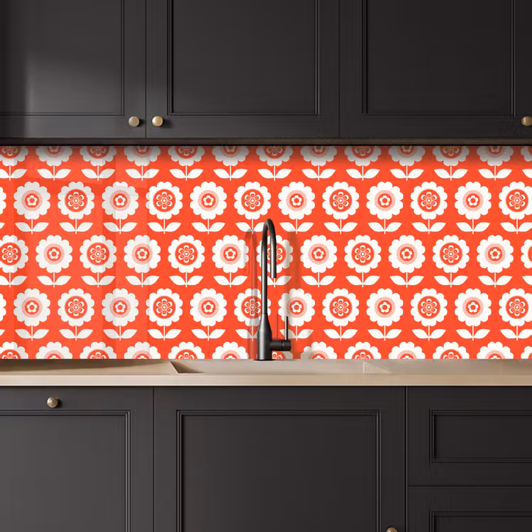 Bloemen - Patroon - Rood keuken achterwand 2 middel 871 -sfeer1