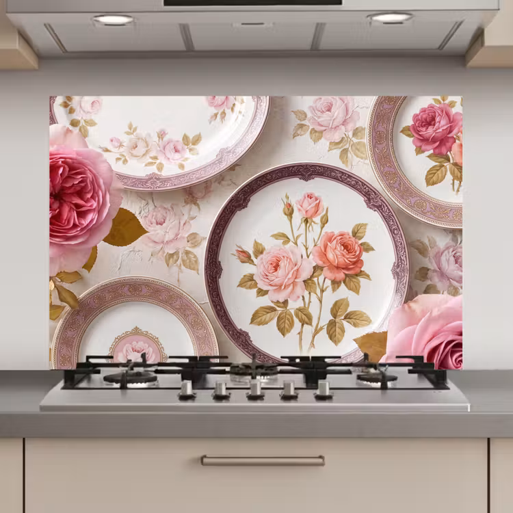 Bloemen - Patroon - Vintage - Roze - Decoratie keuken achterwand spatscherm klein -3d_website