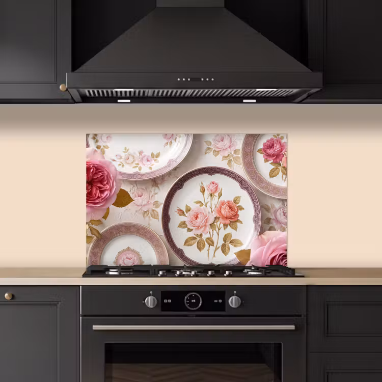 Bloemen - Patroon - Vintage - Roze - Decoratie keuken achterwand spatscherm klein -sfeer1