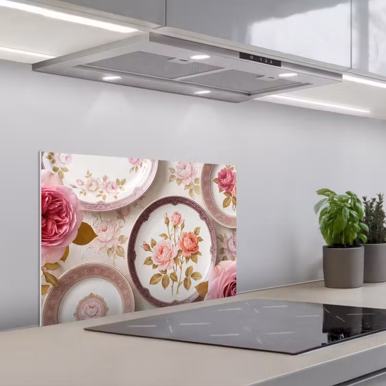 Bloemen - Patroon - Vintage - Roze - Decoratie keuken achterwand spatscherm klein -3d_schuin