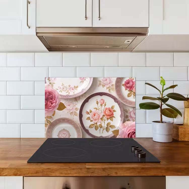 Bloemen - Patroon - Vintage - Roze - Decoratie keuken achterwand spatscherm klein -sfeer2