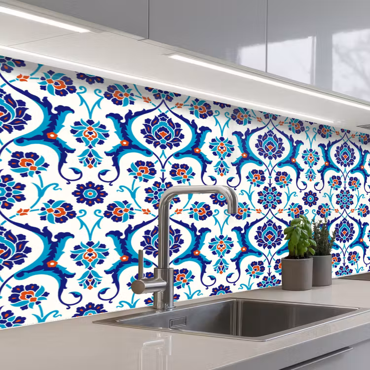Bloemen - Patronen - Blauw keuken achterwand 2 middel 871 -3d_schuin