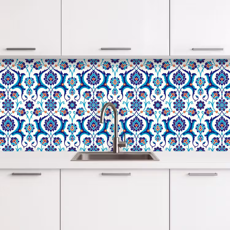 Bloemen - Patronen - Blauw keuken achterwand 2 middel 871 -3d