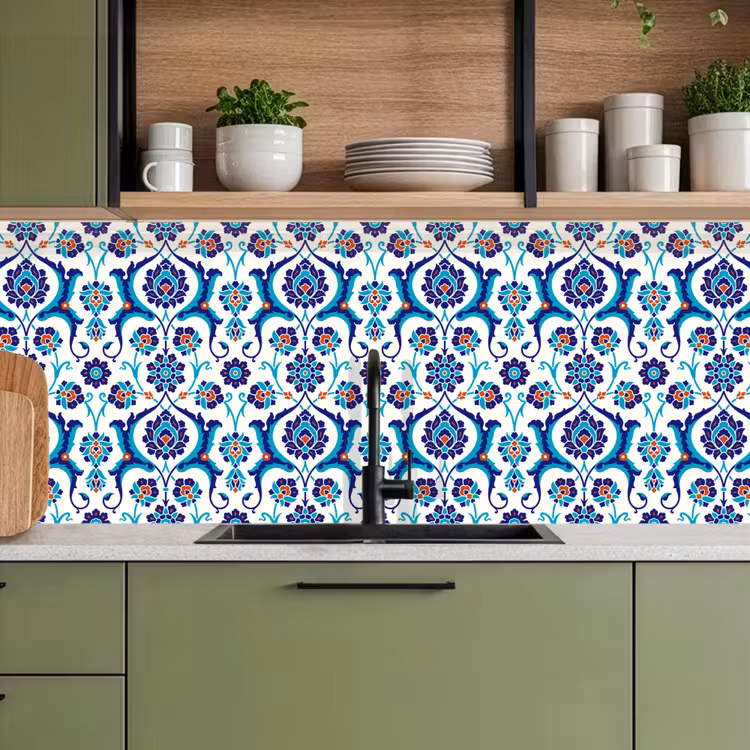 Bloemen - Patronen - Blauw keuken achterwand 2 middel 871 -sfeer3