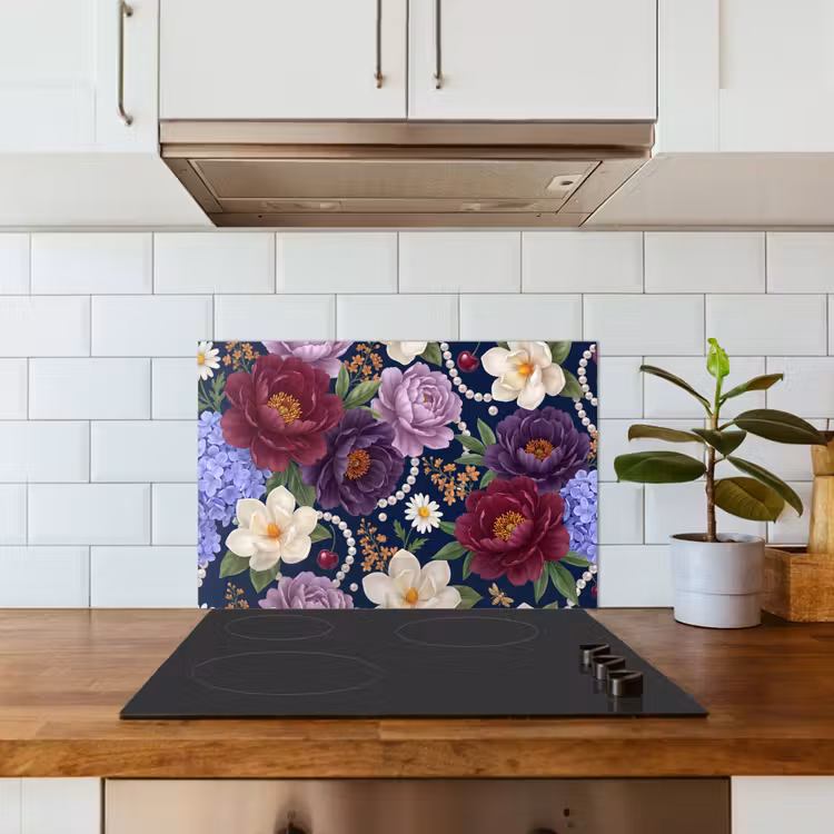 Bloemen - Parels - Decoratie - Modern - Blauw keuken achterwand spatscherm klein -sfeer2