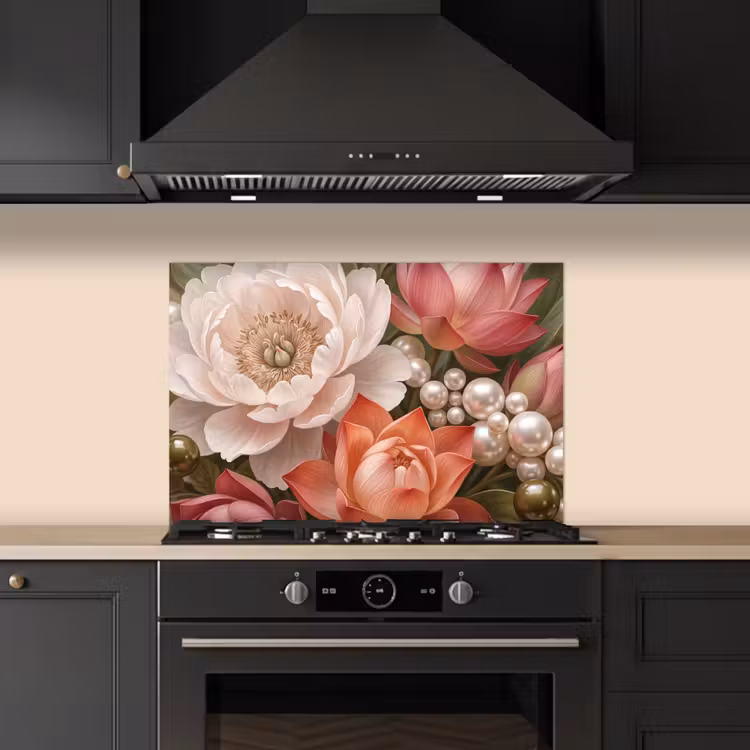 Bloemen - Parels - Elegant - Roze - Wit keuken achterwand spatscherm klein -sfeer1