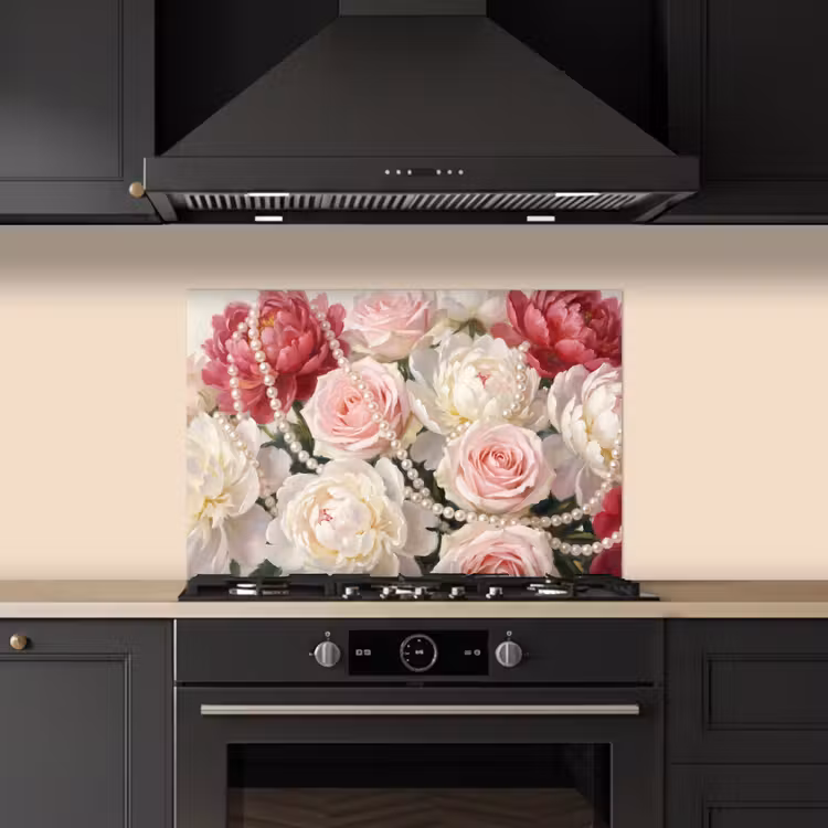Bloemen - Parels - Romantiek - Klassiek - Roze keuken achterwand spatscherm klein -sfeer1