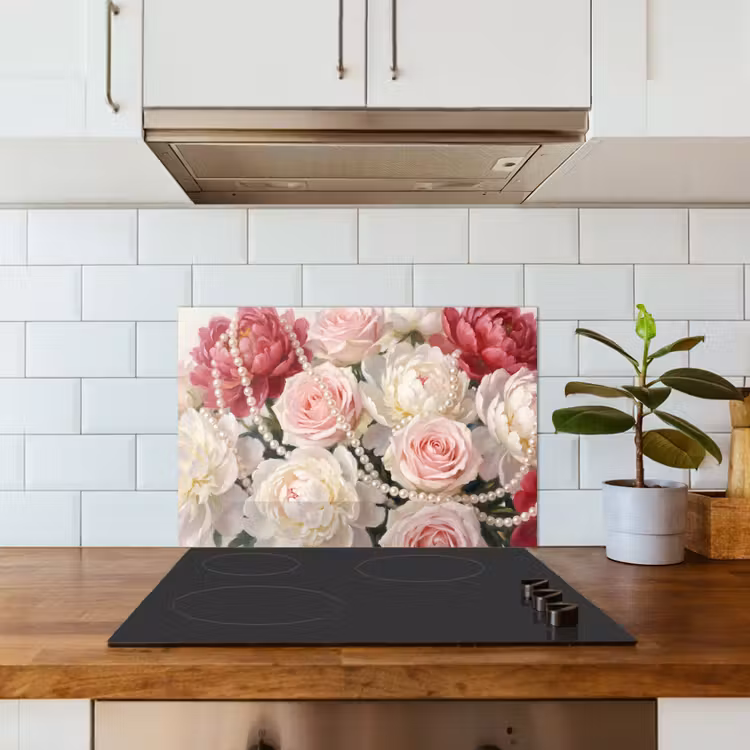 Bloemen - Parels - Romantiek - Klassiek - Roze keuken achterwand spatscherm klein -sfeer2