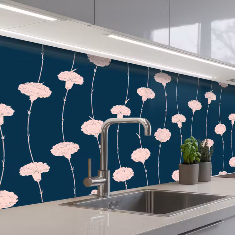 Bloemen - Pioenroos - Patronen - Pastel keuken achterwand 2 middel 871 -3d_schuin
