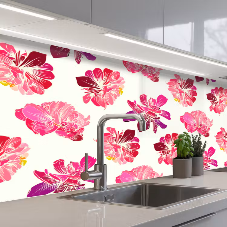Bloemen - Roze - Patroon keuken achterwand 2 middel 871 -3d_schuin