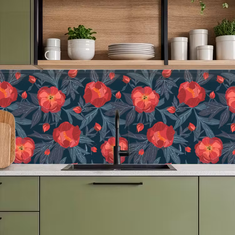 Bloemen - Rood - Bladeren - Patronen keuken achterwand 2 middel 871 -sfeer3