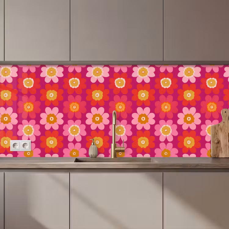Bloemen - Retro - Kleurrijk keuken achterwand 2 middel 871 zz_3dshopping