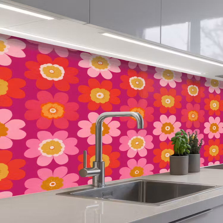 Bloemen - Retro - Kleurrijk keuken achterwand 2 middel 871 -3d_schuin
