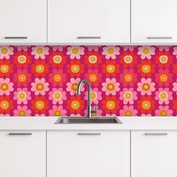 Bloemen - Retro - Kleurrijk keuken achterwand 2 middel 871 -3d