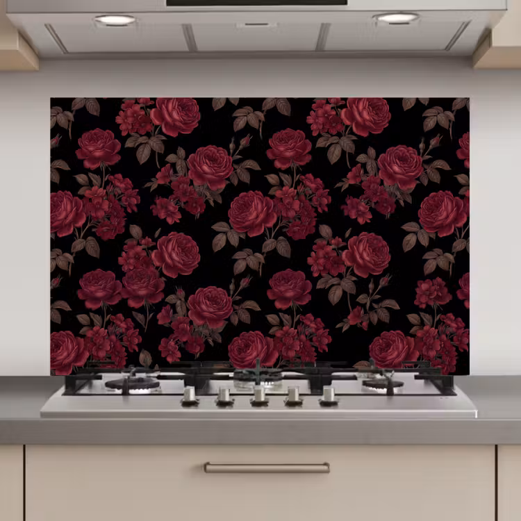 Bloemen - Roos - Patroon - Klassiek - Rood keuken achterwand spatscherm klein -3d_website