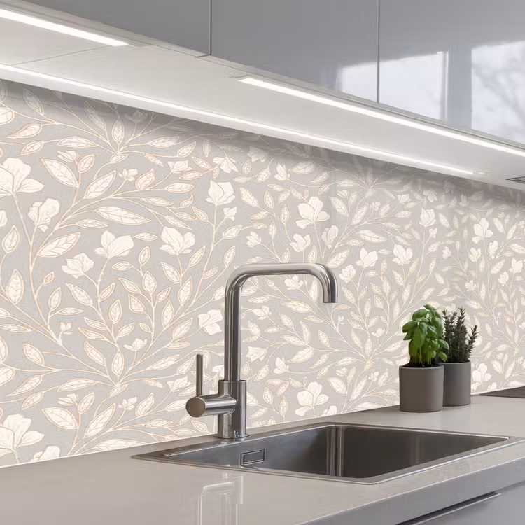 Bloemen - Steel - Blaadjes keuken achterwand 2 middel 871 -3d_schuin