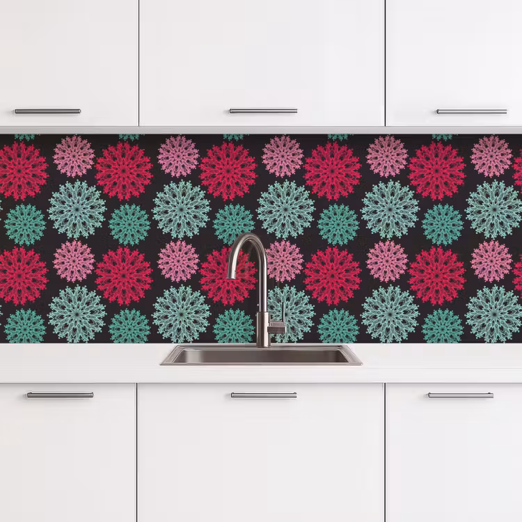 Bloemen - Vintage - Roze - Turquoise - Patronen keuken achterwand 2 middel 871 -3d