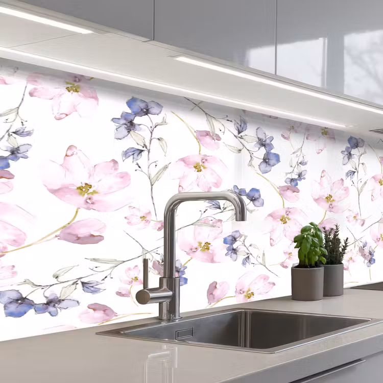 Bloemen - Waterverf - Bohemian - Patroon keuken achterwand 2 middel 871 -3d_schuin