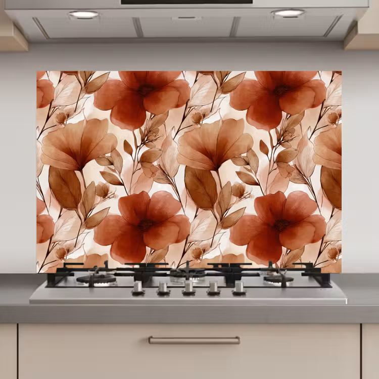 Bloemen - Aquarel - Botanisch - Terracotta keuken achterwand spatscherm klein 900 -3d_website
