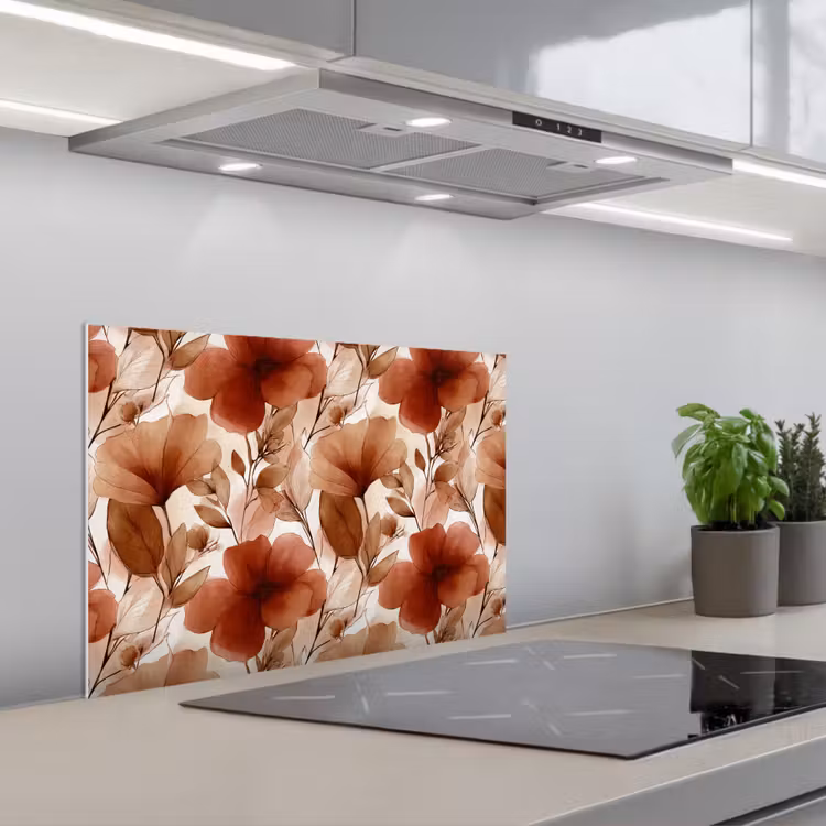 Bloemen - Aquarel - Botanisch - Terracotta keuken achterwand spatscherm klein 900 -3d_schuin