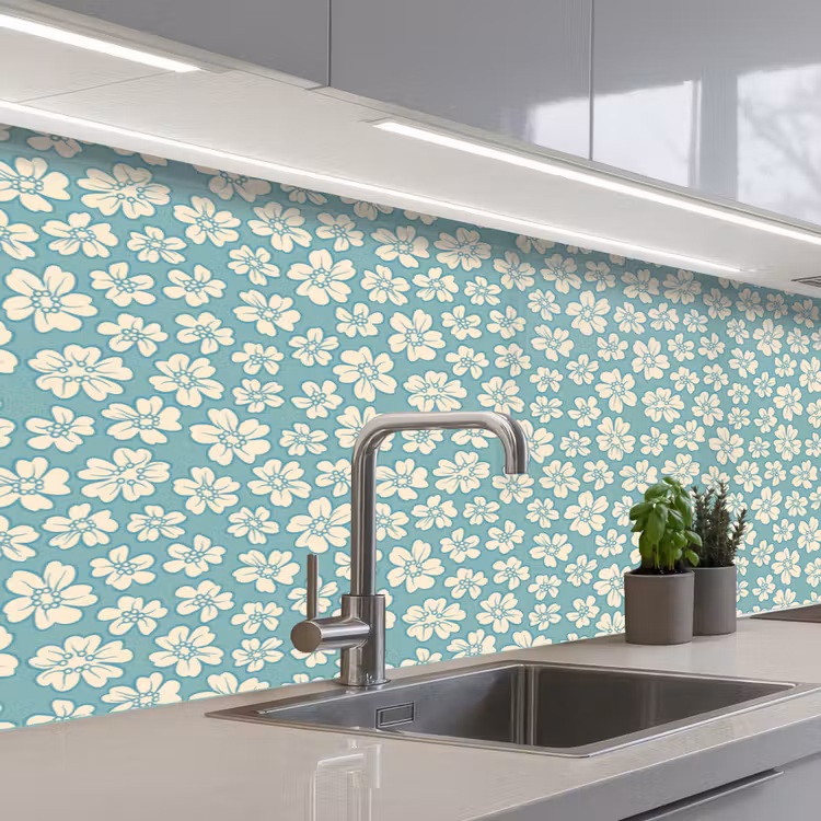 Bloemen - Wit - Vintage - Patronen keuken achterwand 2 middel 871 -3d_schuin