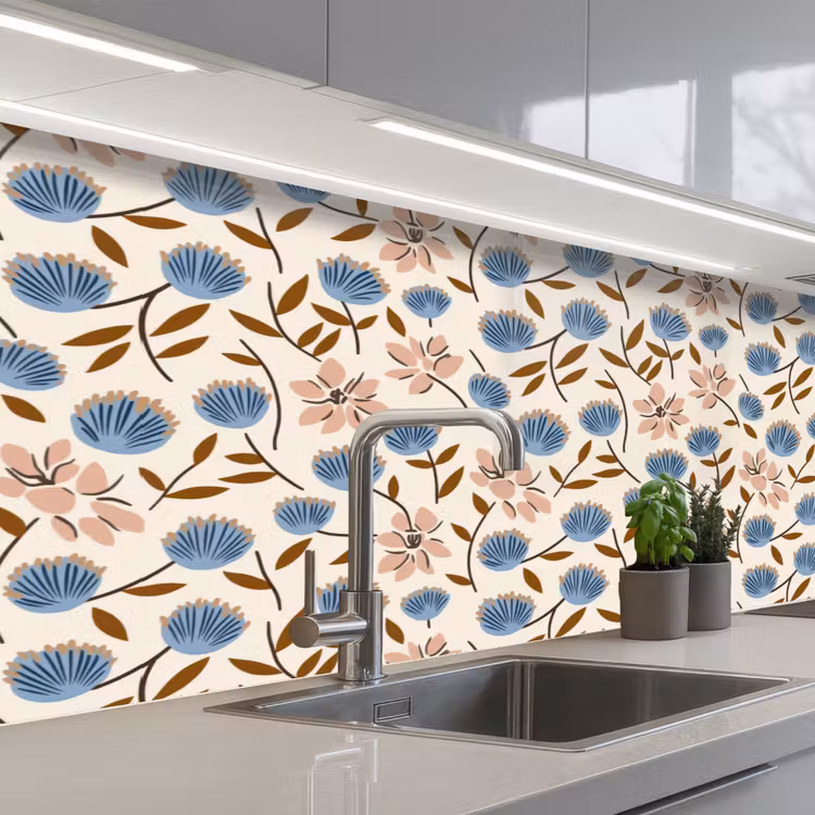 Bloemen - Wild - Blauw keuken achterwand 2 middel 871 -3d_schuin