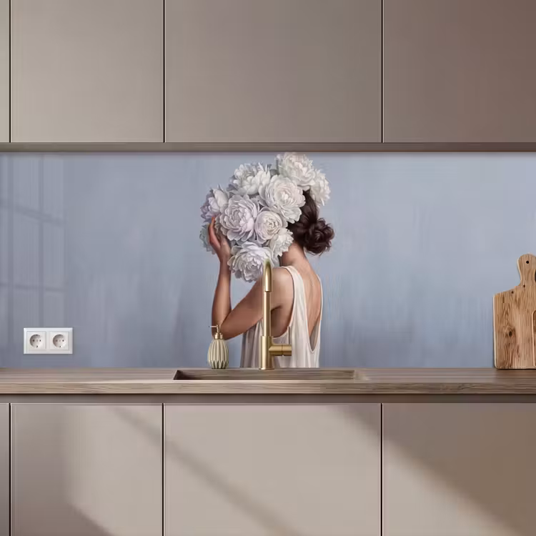 Bloemen - Vrouw - Wit keuken achterwand 2 middel zz_3dshopping