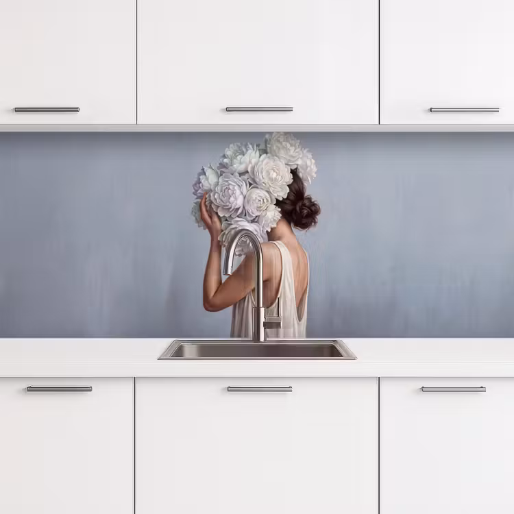 Bloemen - Vrouw - Wit keuken achterwand 2 middel -3d