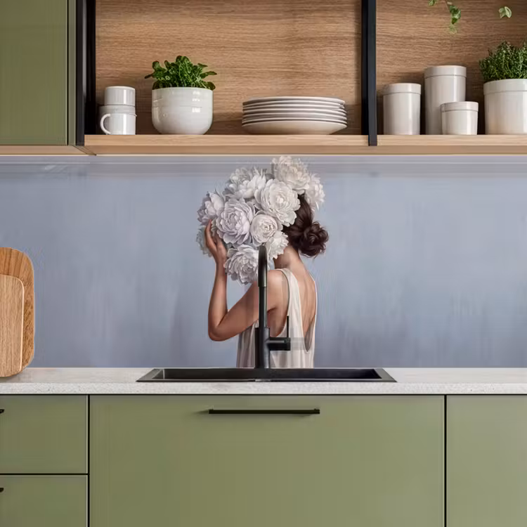 Bloemen - Vrouw - Wit keuken achterwand 2 middel -sfeer3
