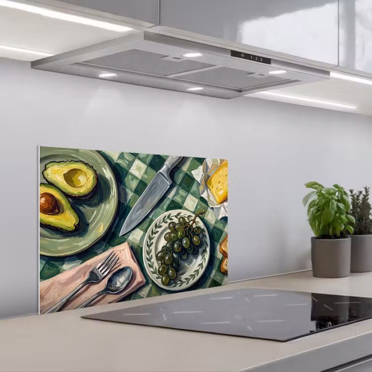 Eten - Ontbijt - Tafel - Modern - Groen keuken achterwand spatscherm klein -3d_schuin