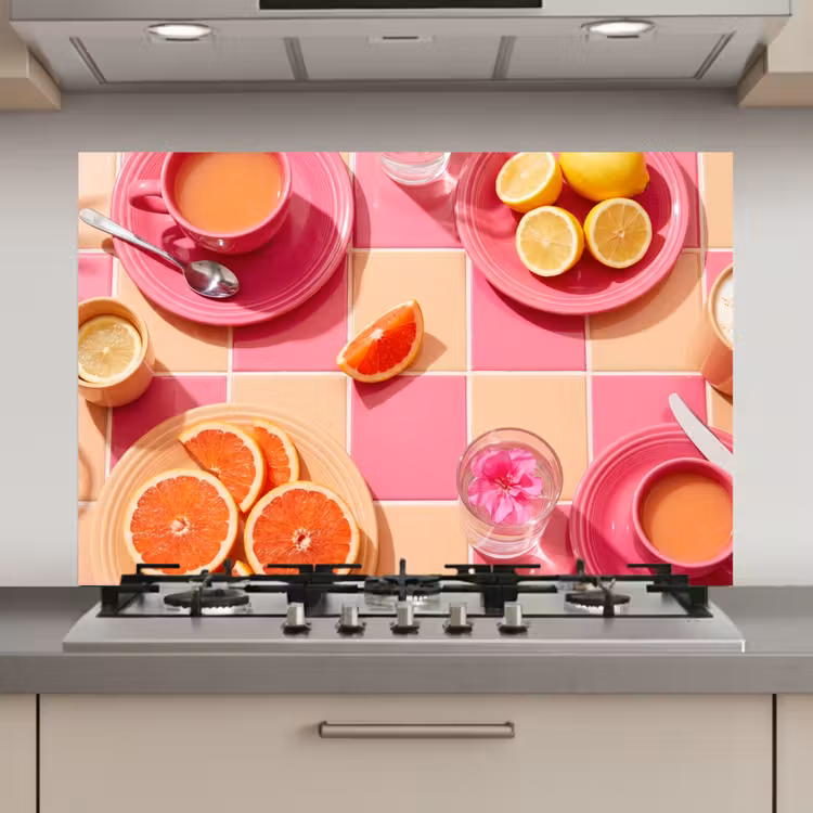 Eten - Citrusvruchten - Stillevens - Roze - Oranje keuken achterwand spatscherm klein -3d_website