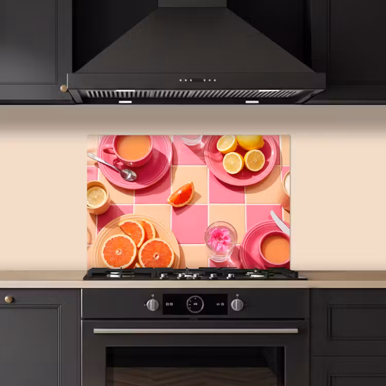 Eten - Citrusvruchten - Stillevens - Roze - Oranje keuken achterwand spatscherm klein -sfeer1