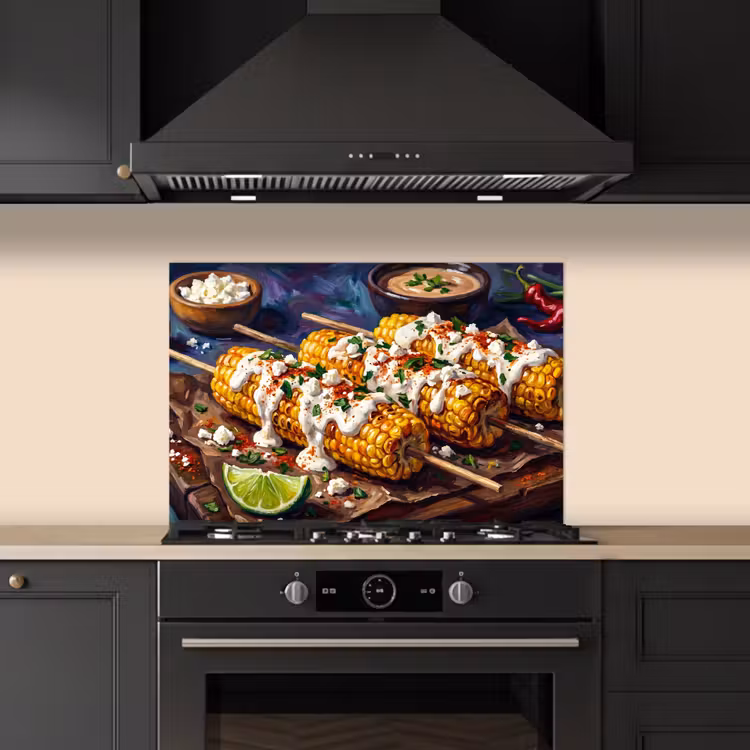 Eten - Maïs - Saus - Geschilderd - Geel keuken achterwand spatscherm klein -sfeer1