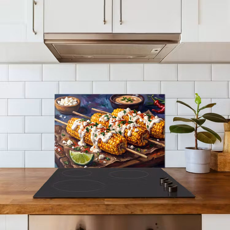 Eten - Maïs - Saus - Geschilderd - Geel keuken achterwand spatscherm klein -sfeer2