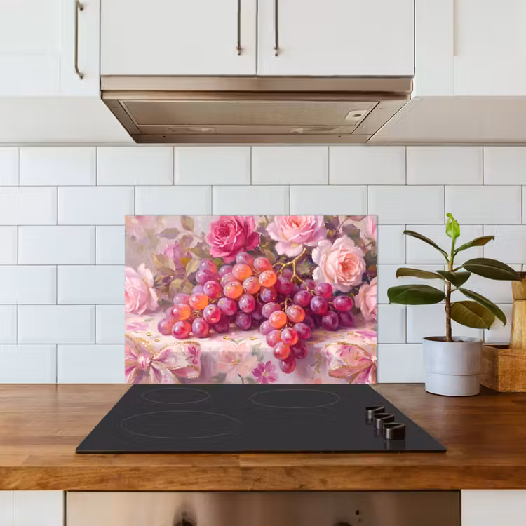 Eten - Bloemen - Stilleven - Roze - Goud keuken achterwand spatscherm klein -sfeer2