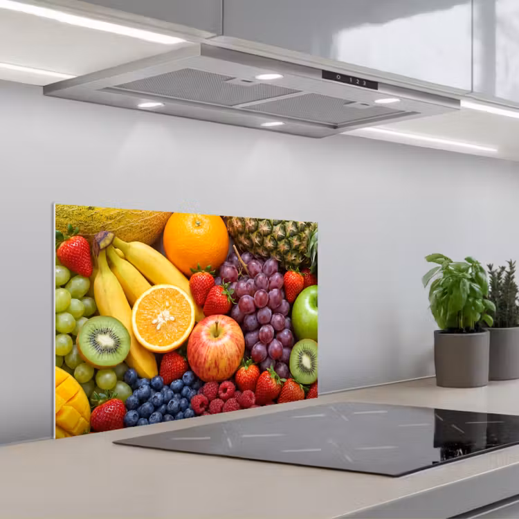 Eten - Fruit - Vers - Kleurrijk - Voeding keuken achterwand spatscherm klein -3d_schuin