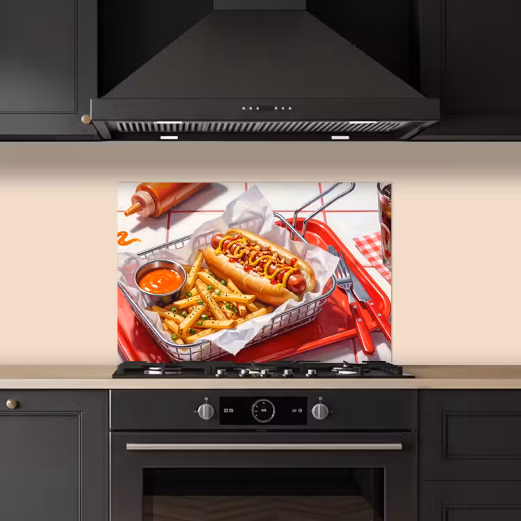 Eten - Hotdog - Fastfood - Modern - Rood keuken achterwand spatscherm klein -sfeer1