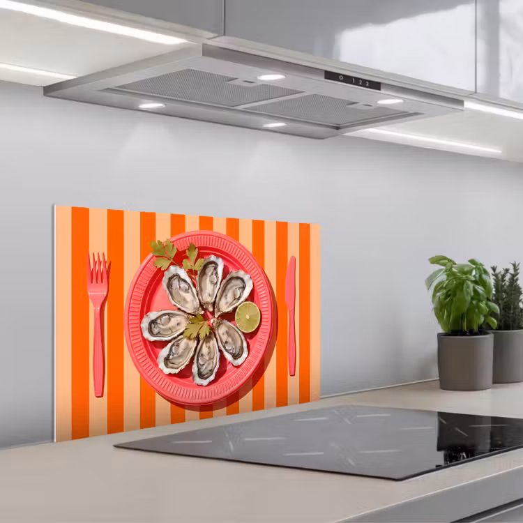 Eten - Oester - Zeevruchten - Oranje - Modern keuken achterwand spatscherm klein -3d_schuin