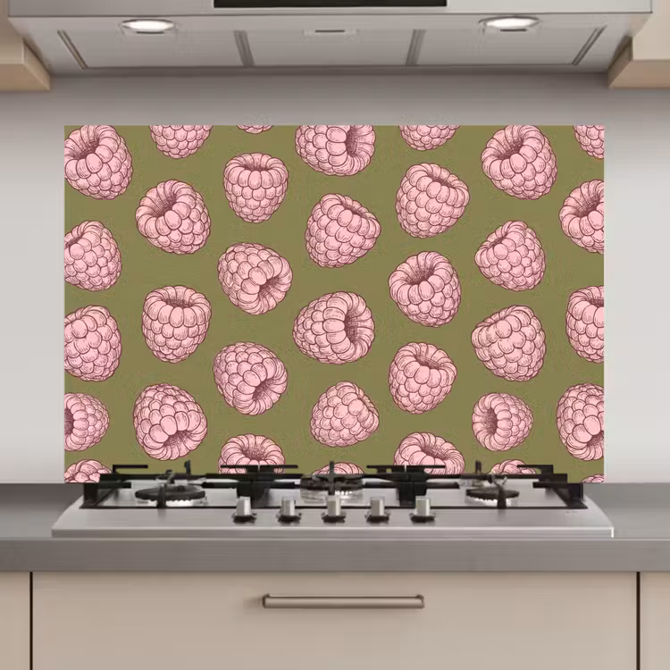 Eten - Patroon - Illustratie - Roze - Groen keuken achterwand spatscherm klein -3d_website