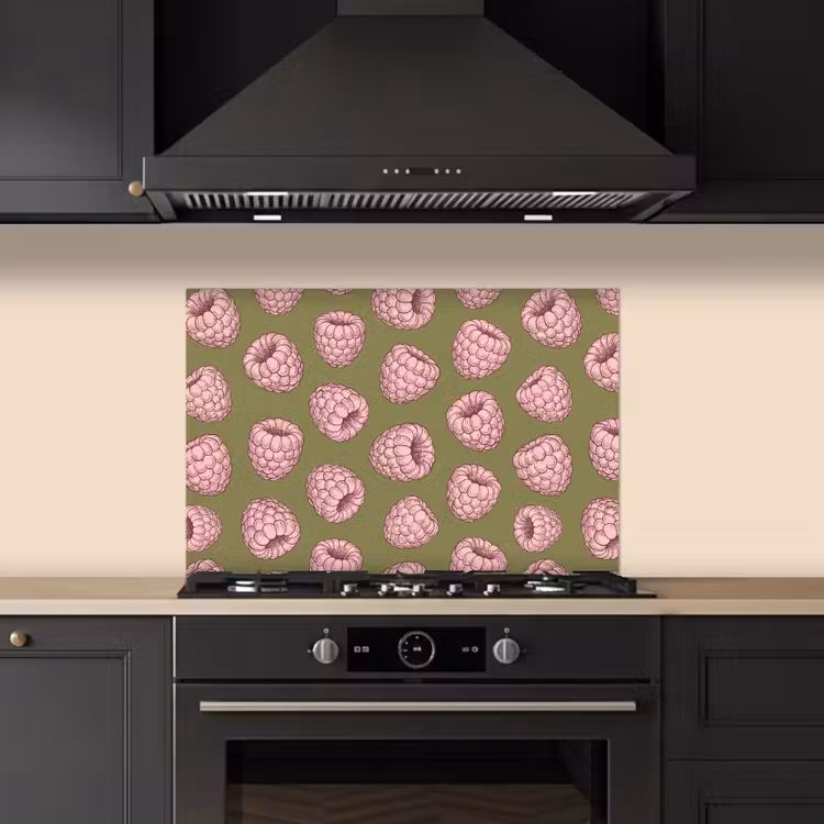 Eten - Patroon - Illustratie - Roze - Groen keuken achterwand spatscherm klein -sfeer1
