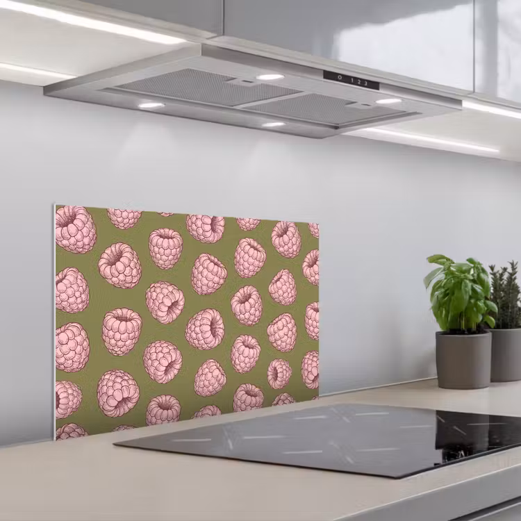Eten - Patroon - Illustratie - Roze - Groen keuken achterwand spatscherm klein -3d_schuin