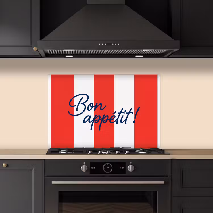 Eten - Spreuk - Keuken - Grafisch - Rood-Wit keuken achterwand spatscherm klein -sfeer1