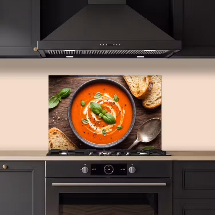 Eten - Soep - Basilicum - Rustiek - Rood keuken achterwand spatscherm klein -sfeer1