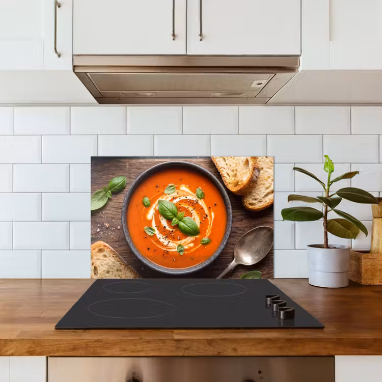 Eten - Soep - Basilicum - Rustiek - Rood keuken achterwand spatscherm klein -sfeer2
