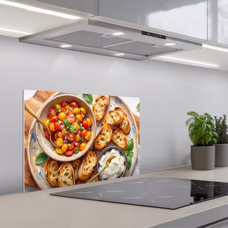 Eten - Tomaat - Brood - Kleurrijk - Keuken keuken achterwand spatscherm klein -3d_schuin